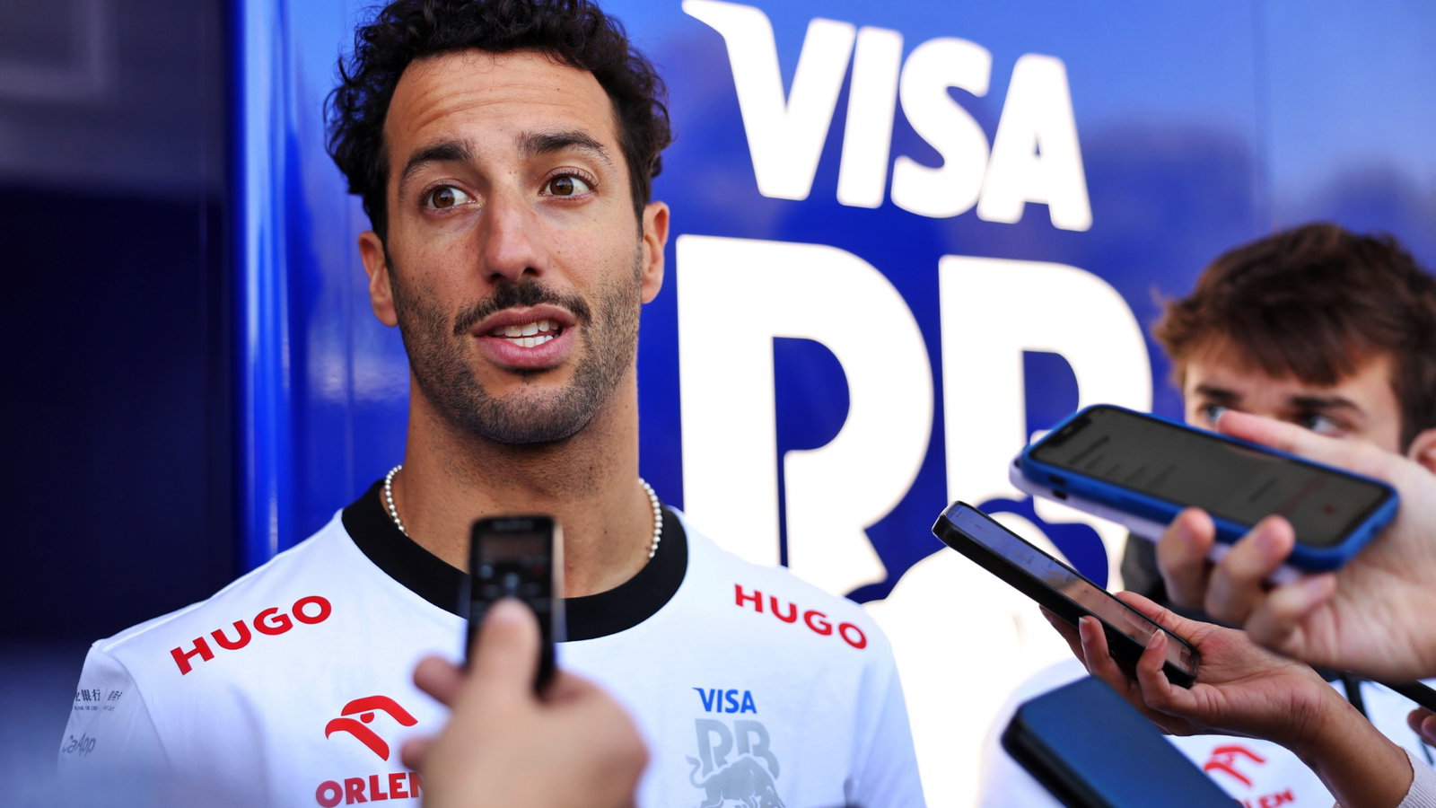 Daniel Ricciardo (AUS) RB with the media. Formula 1 World Championship, Rd 5, Chinese Grand Prix, Shanghai, China,