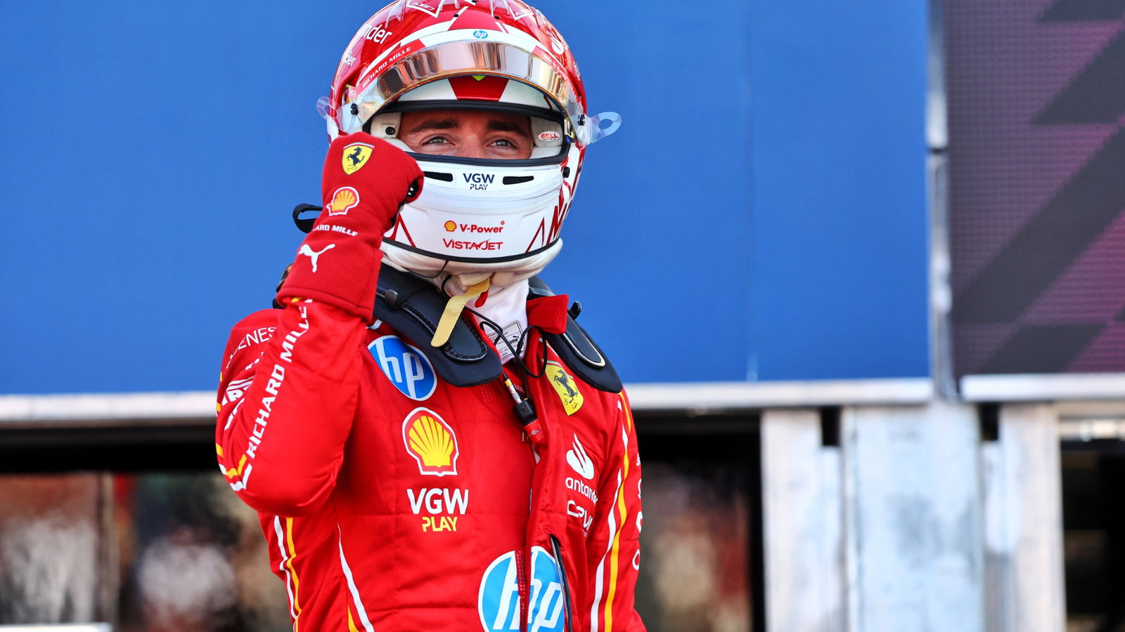 Charles Leclerc (MON) Ferrari celebrates his pole position in qualifying parc ferme. Formula 1 World Championship, Rd 8,