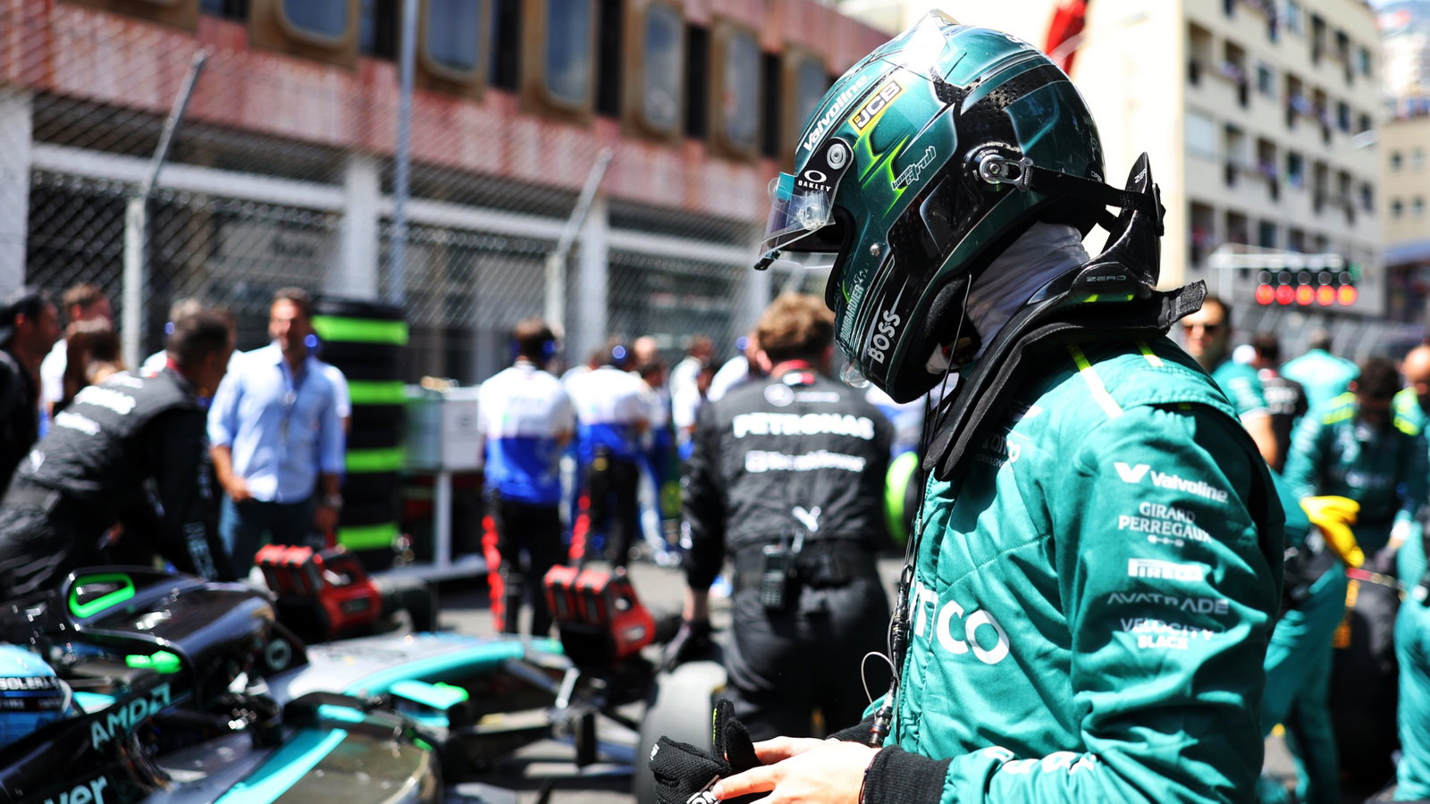 Lance Stroll (CDN) Aston Martin F1 Team on the grid. Formula 1 World Championship, Rd 8, Monaco Grand Prix, Monte Carlo,