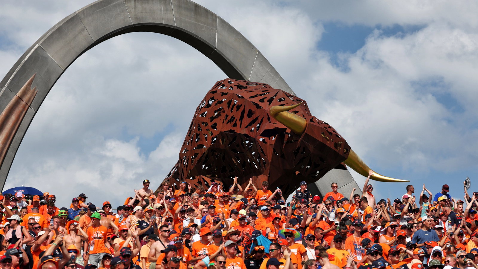 Circuit atmosphere - Max Verstappen (NLD) Red Bull Racing fans in the grandstand. Formula 1 World Championship, Rd 11,