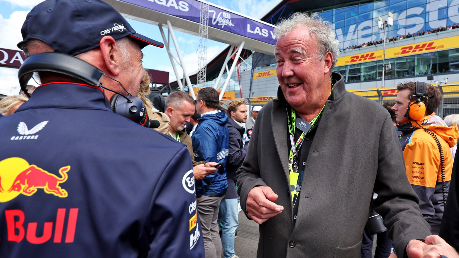 (L to R): Adrian Newey (GBR) Red Bull Racing Chief Technical Officer with Jeremy Clarkson (GBR) on the grid. Formula 1